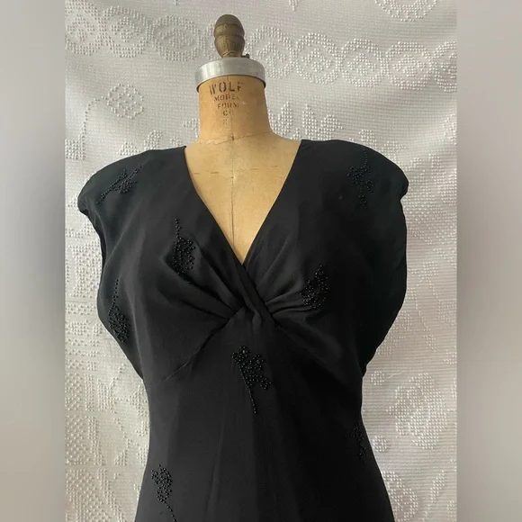 August Silk Vintage Black 100% Silk Midi Dress - Picture 2 of 7
